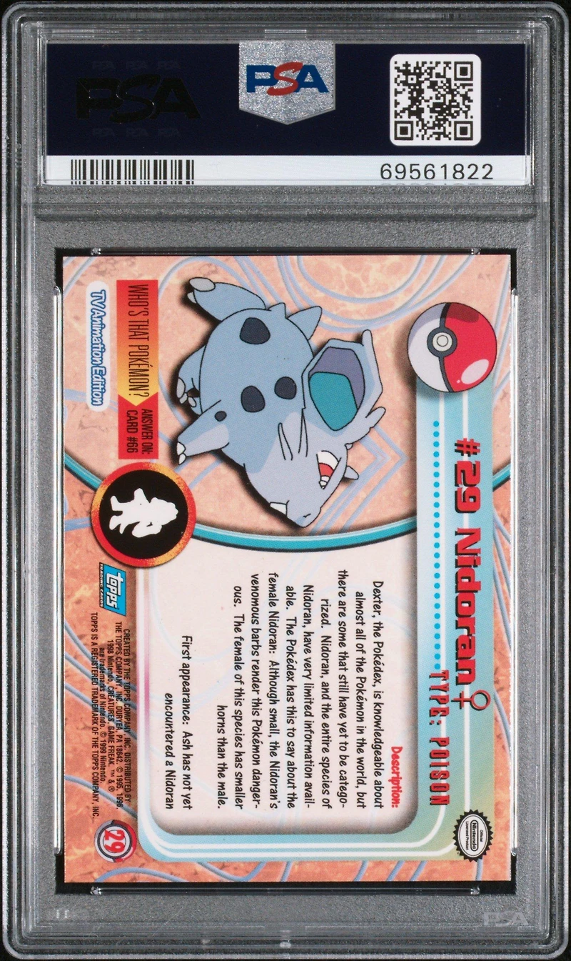 1999 Topps Pokemon Tv 29 Nidoran Rainbow Foil PSA 10