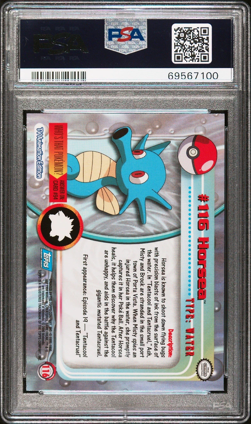 2000 Topps Pokemon Tv Animation Series 2 116 Horsea PSA 8