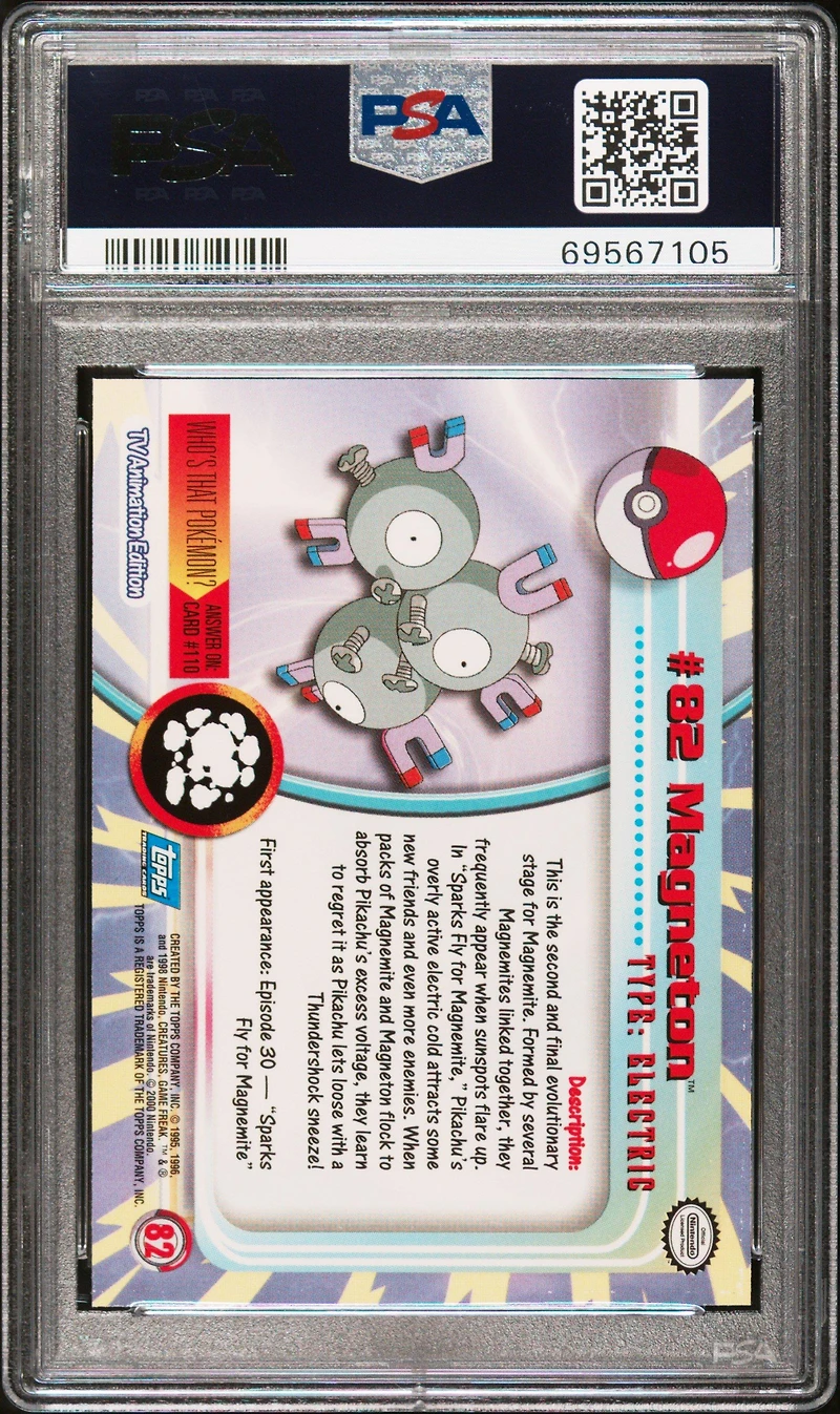 2000 Topps Pokemon Tv Animation Series 2 82 Magneton PSA 9