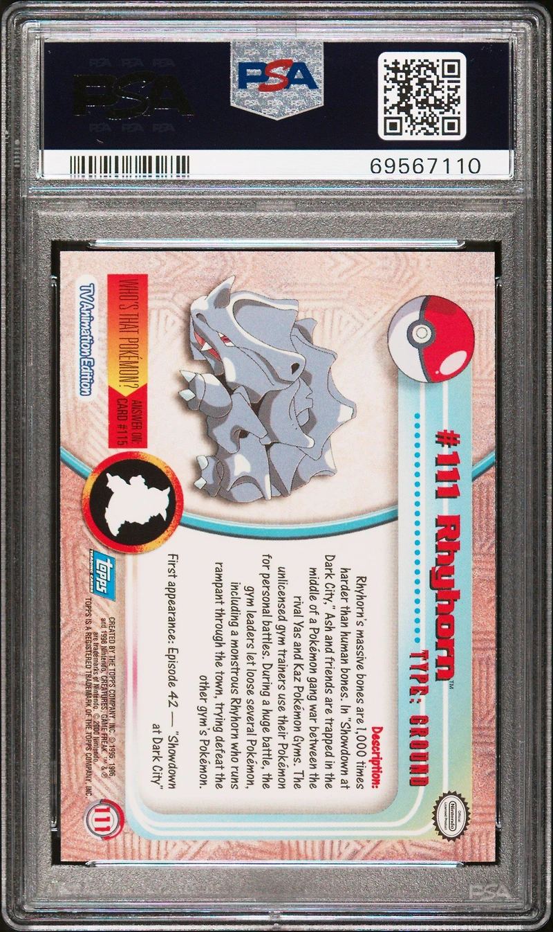 2000 Topps Pokemon Tv Animation Series 2 111 Rhyhorn PSA 9