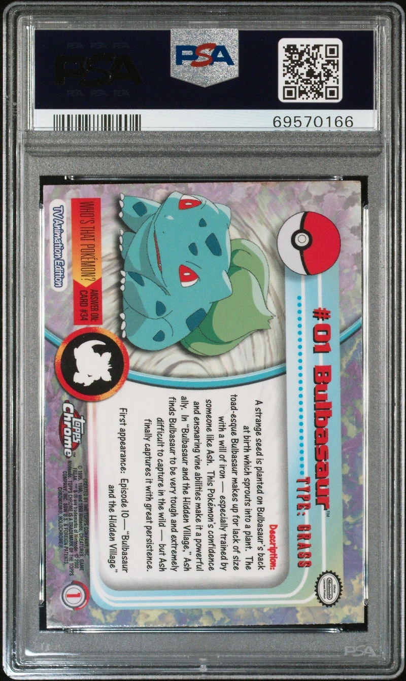 2000 Topps Chrome Pokemon T.v. 1 Bulbasaur Spectra PSA