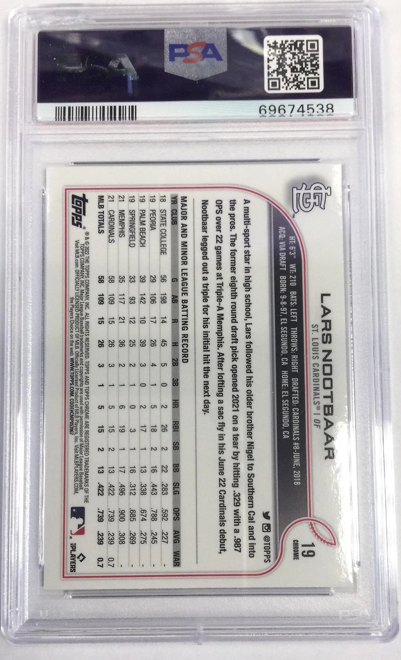 2022 Topps Chrome 19 Lars Nootbaar Prism Refractor PSA 10