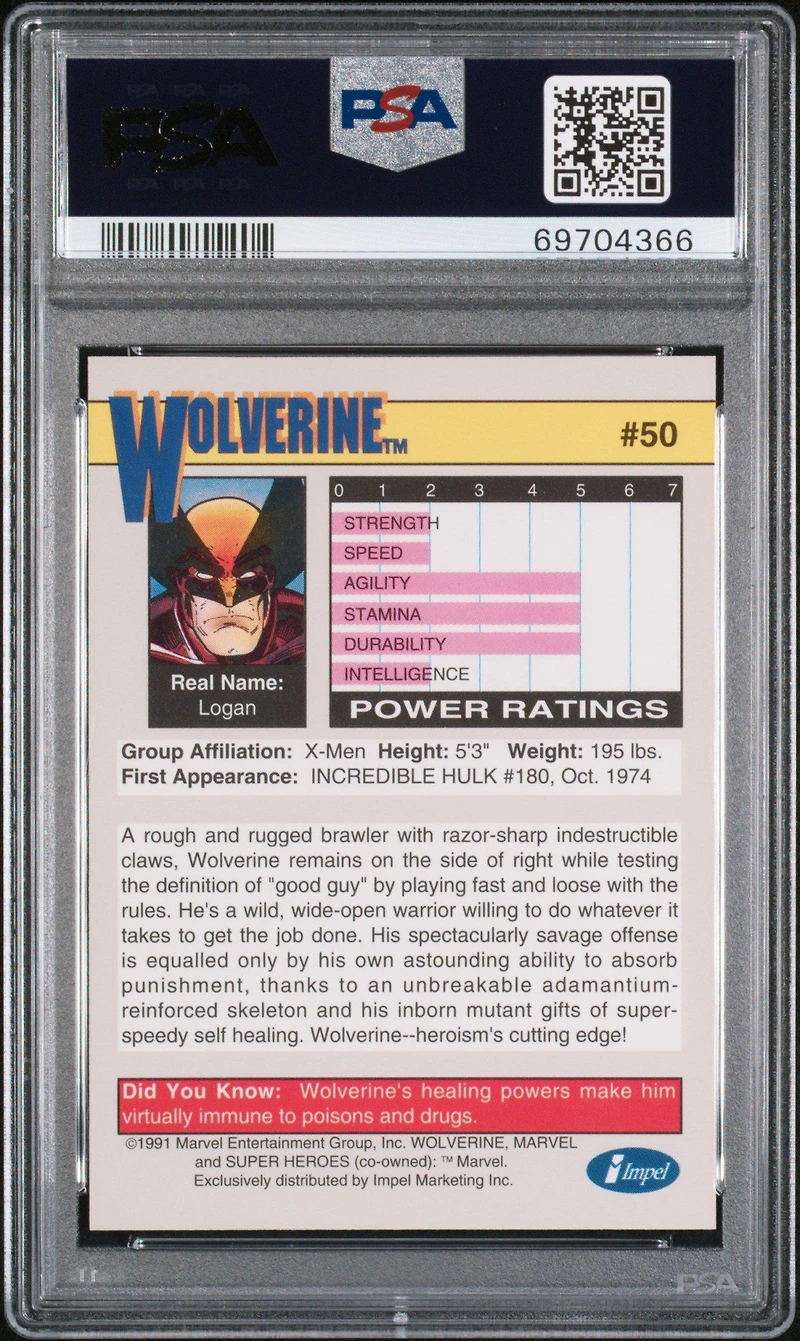 1991 Marvel Universe 50 Wolverine PSA 10