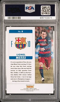 2015 Panini Donruss Fantastic Finishers 8 Lionel Messi PSA 10
