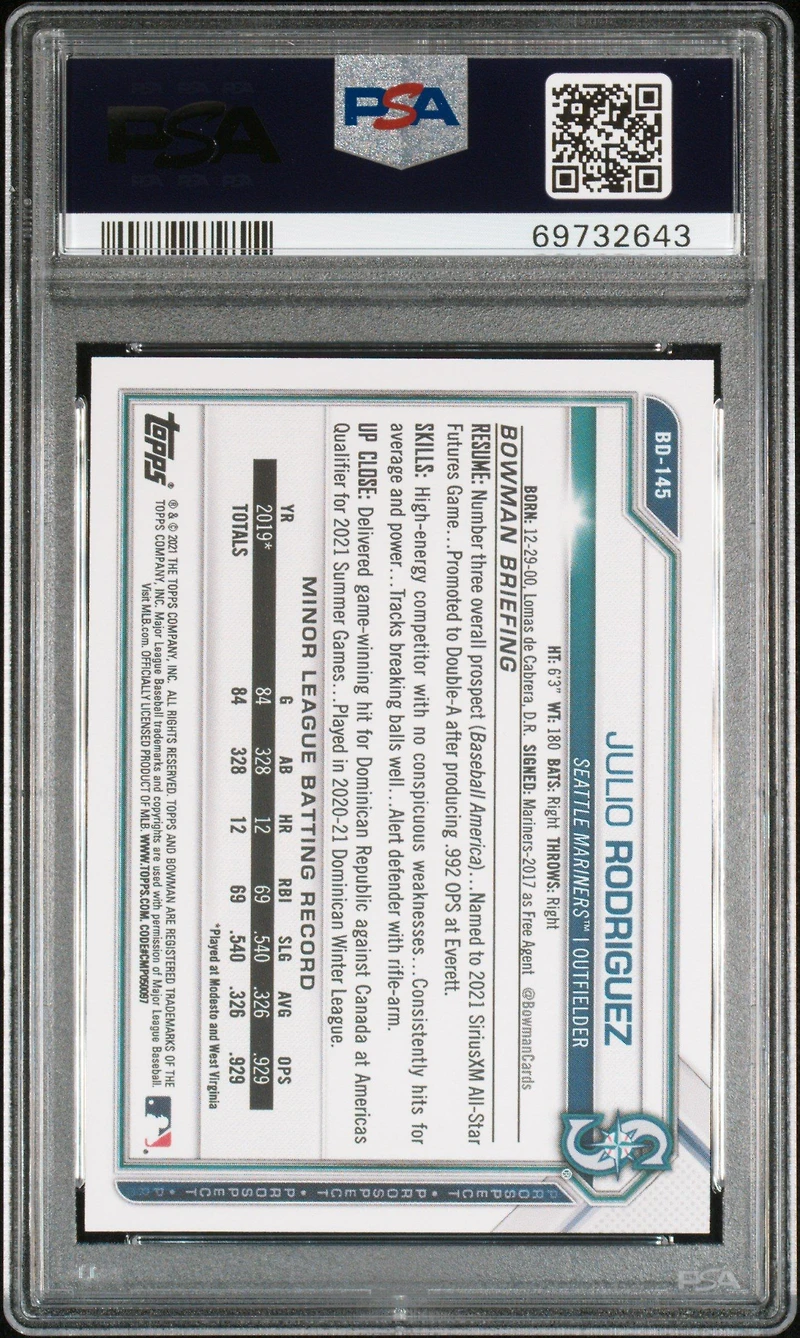 2021 Bowman Draft Bd145 Julio Rodriguez PSA 10