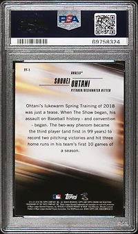 2018 Topps Chrome Freshman Flash Ff-1 Shohei Ohtani PSA 10