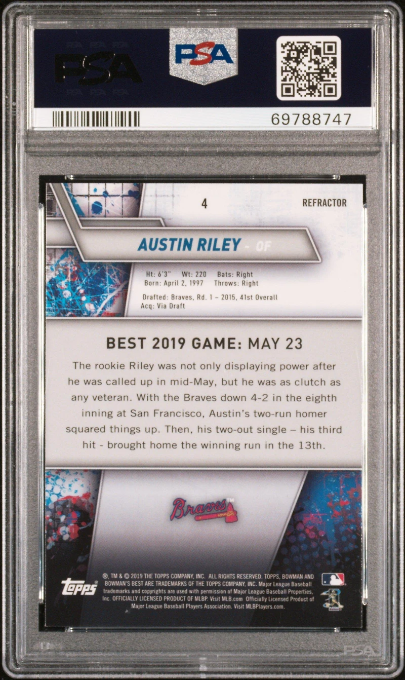2019 Bowman's Best 4 Austin Riley Refractor PSA 9