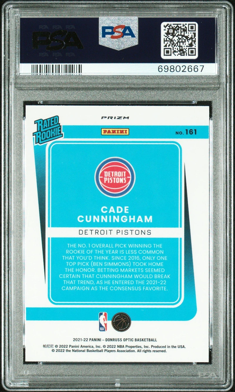 2021 Panini Donruss Optic 161 Cade Cunningham Target Purple Pulsar PSA 10