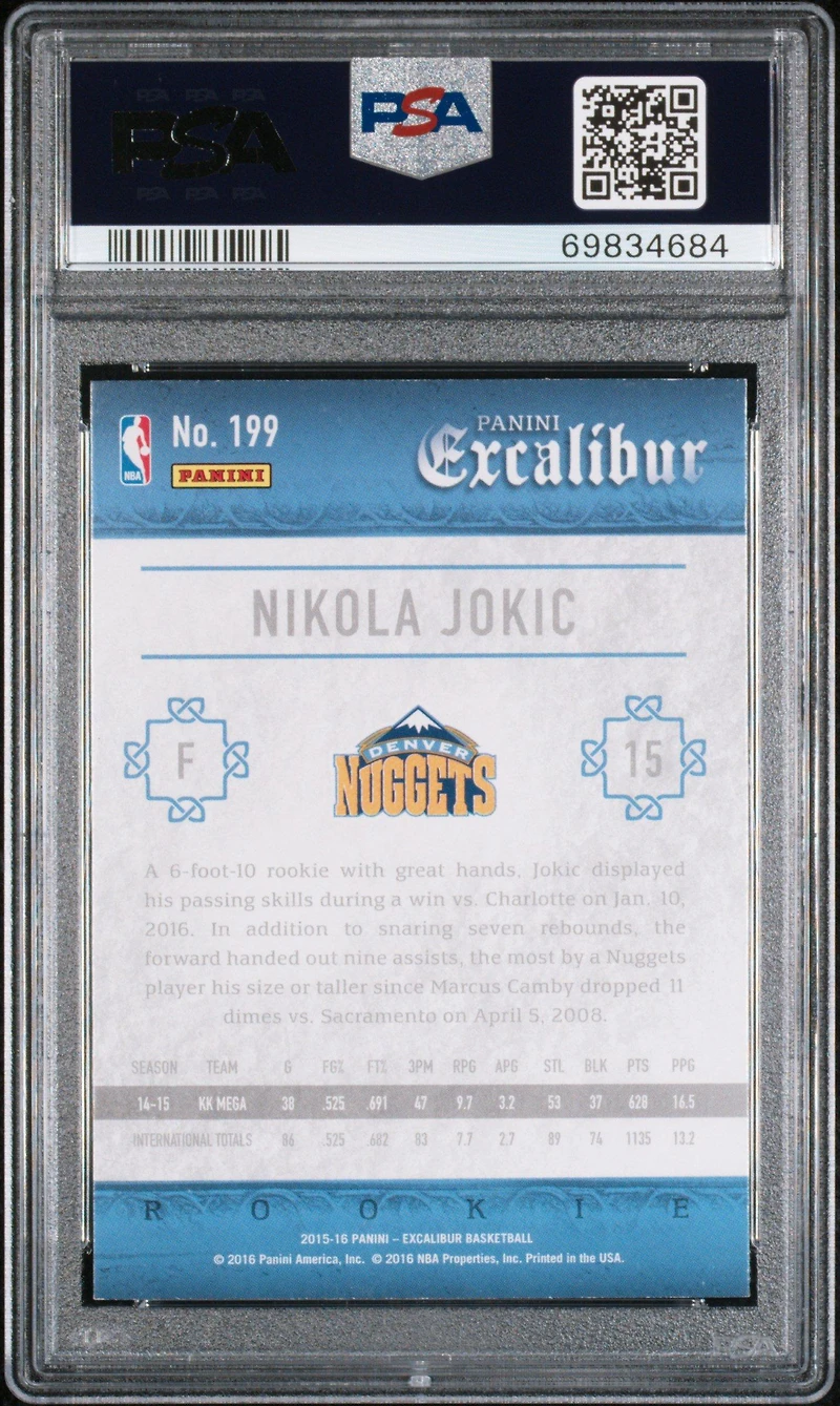 2015 Panini Excalibur 199 Nikola Jokic PSA 8