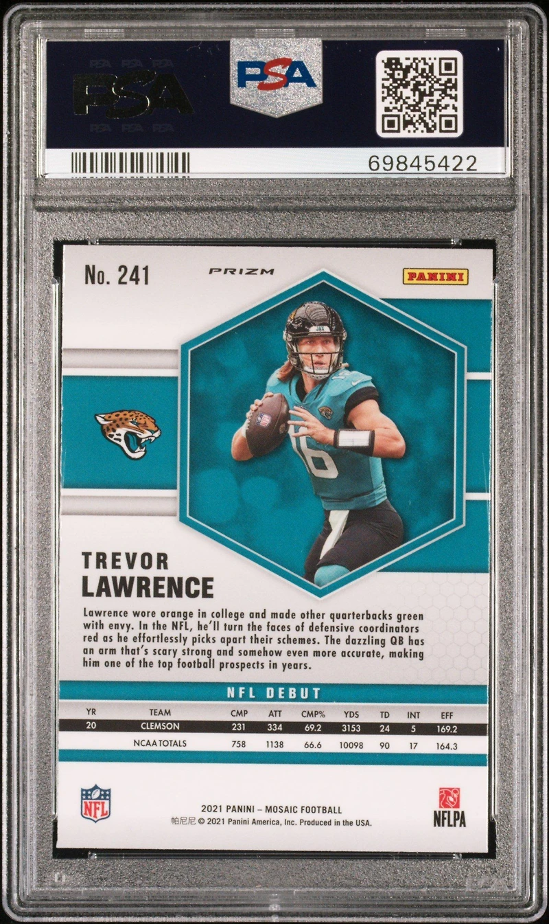 2021 Panini Mosaic 241 Trevor Lawrence Reactive Orange PSA 10