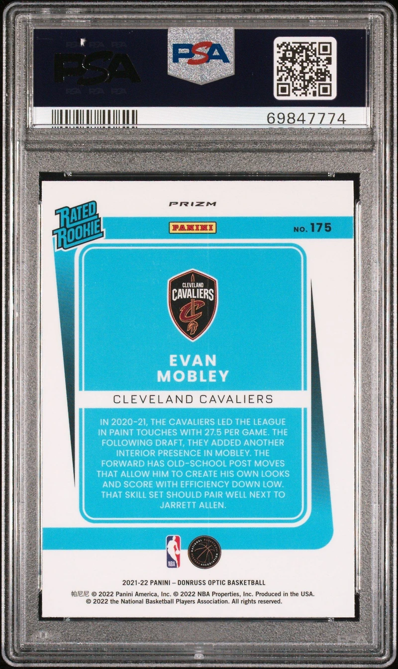 2021 Panini Donruss Optic 175 Evan Mobley Fanatics Green Pulsar PSA 10