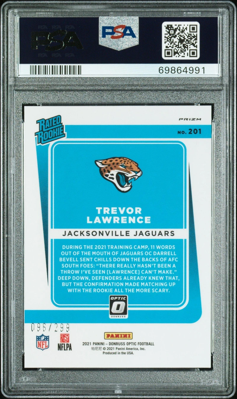 2021 Panini Donruss Optic 201 Trevor Lawrence Aqua PSA