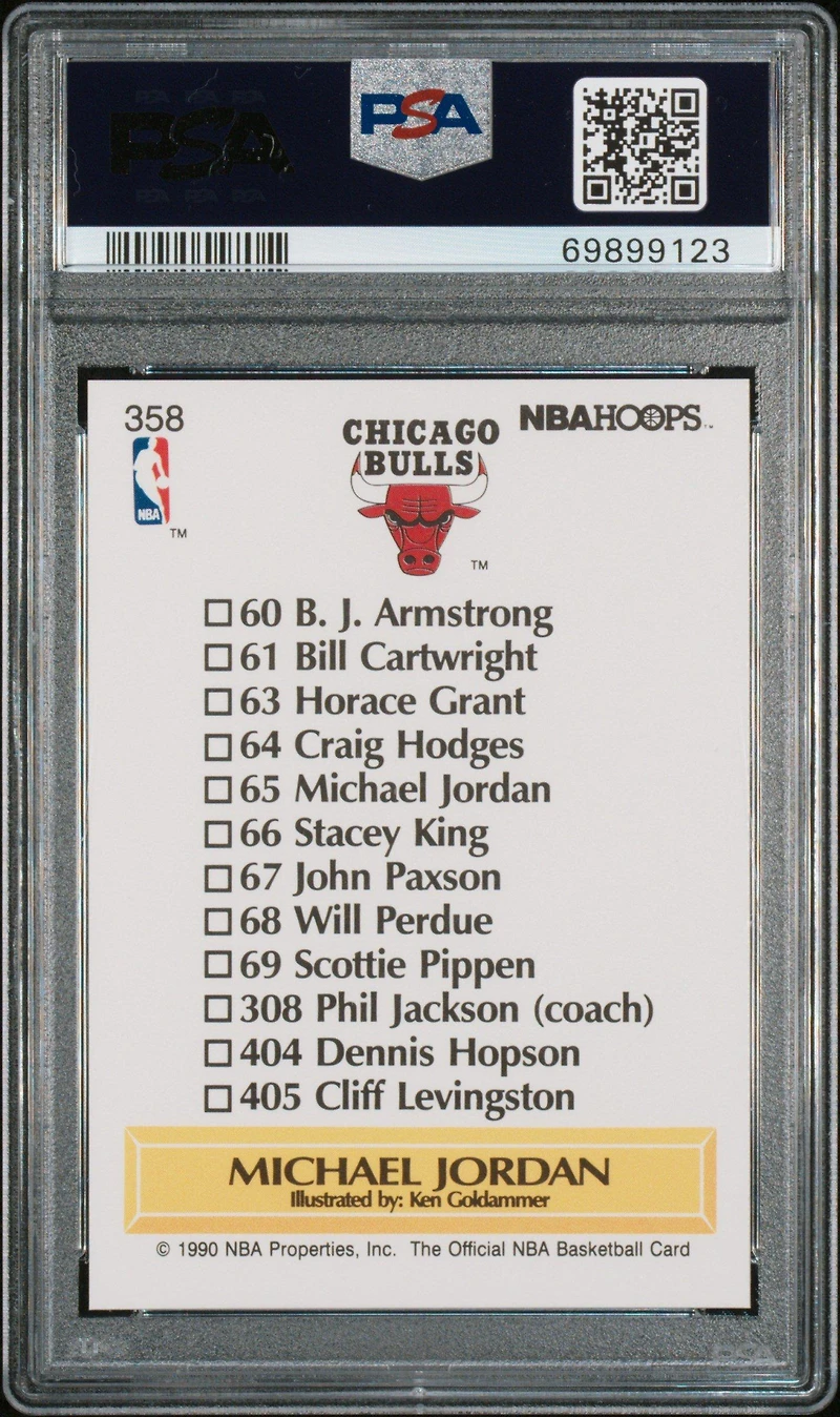 1990 Hoops 358 Michael Jordan Team Checklist PSA 9