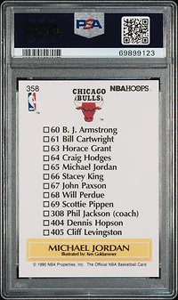 1990 Hoops 358 Michael Jordan Team Checklist PSA 9