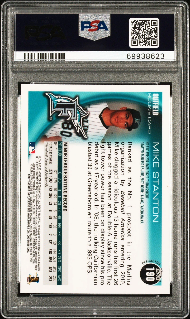 2010 Topps Chrome Wrapper Redemption 190 Mike Stanton Refractor PSA 9