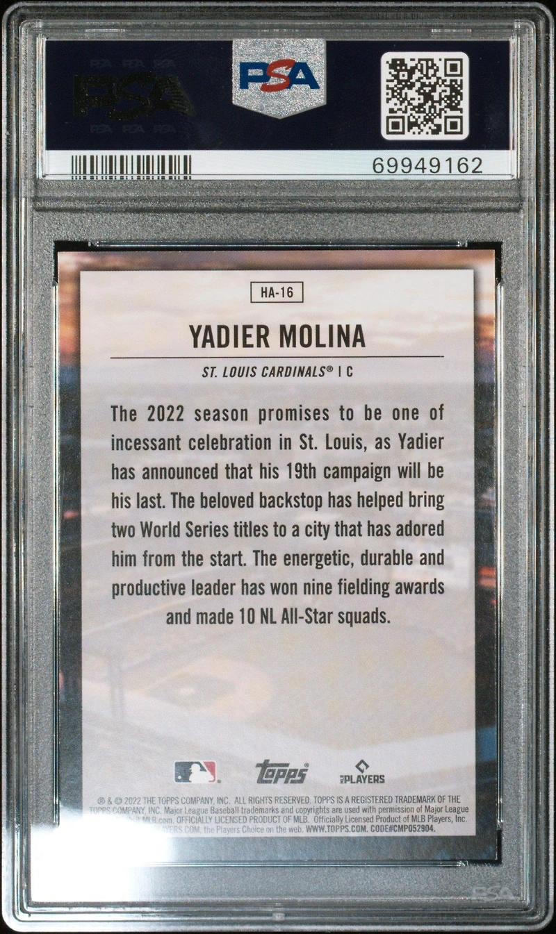 2022 Topps Home Field Advantage Ha16 Yadier Molina Series 2 PSA 9