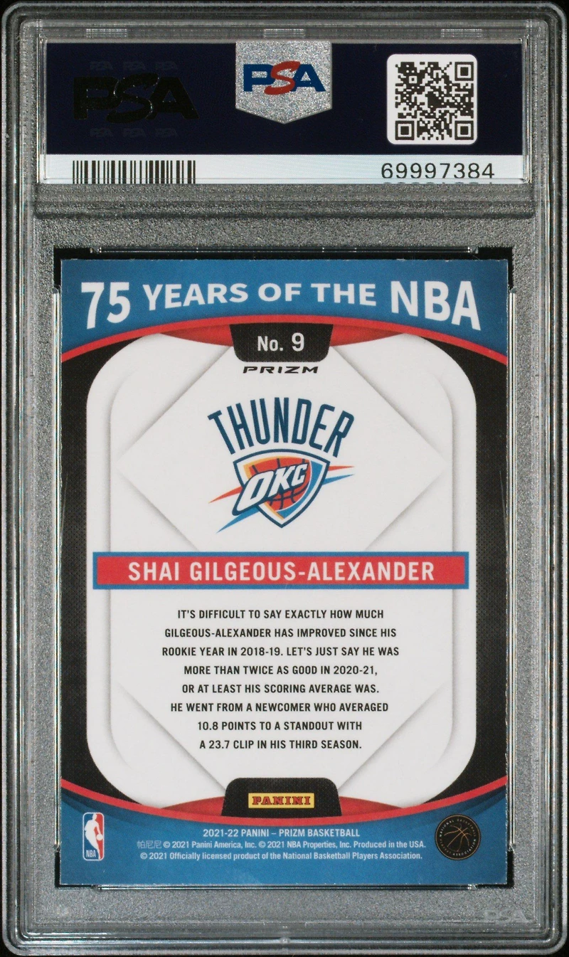 2021 Panini Donruss Optic 75 Years Of The Nba 9 Shai Gilgeous-alexander PSA 9
