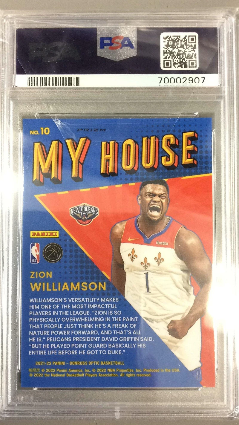 2021 Panini Donruss Optic My House 10 Zion Williamson Purple PSA 10