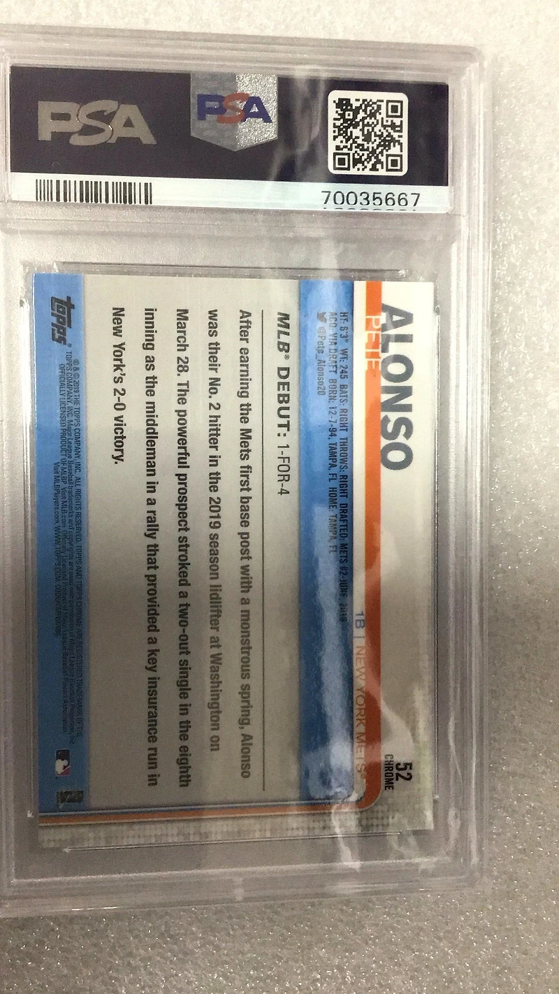 2019 Topps Chrome Update 52 Pete Alonso Pink Refractor PSA 9