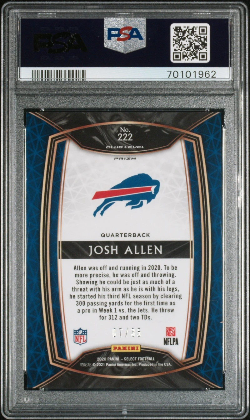 2020 Panini Select 222 Josh Allen White Prizm PSA 9