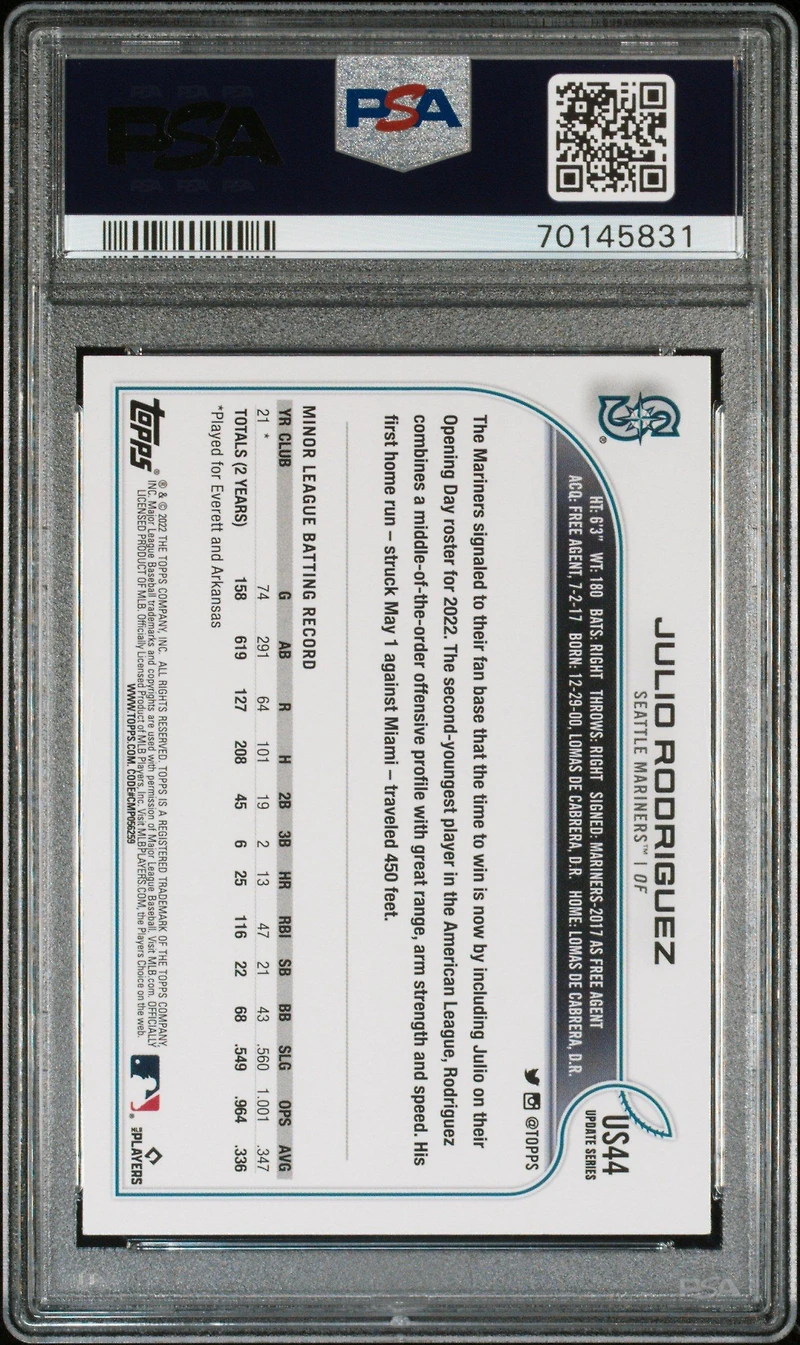 2022 Topps Update Us44 Julio Rodriguez Sp PSA