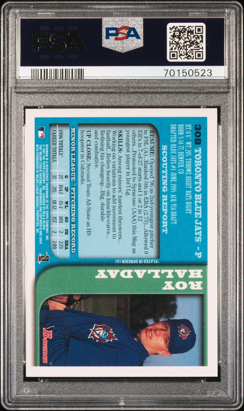 1997 Bowman 308 Roy Halladay PSA 8