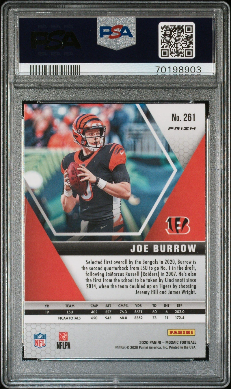2020 Panini Mosaic Joe Burrow Silver Prizm PSA 10