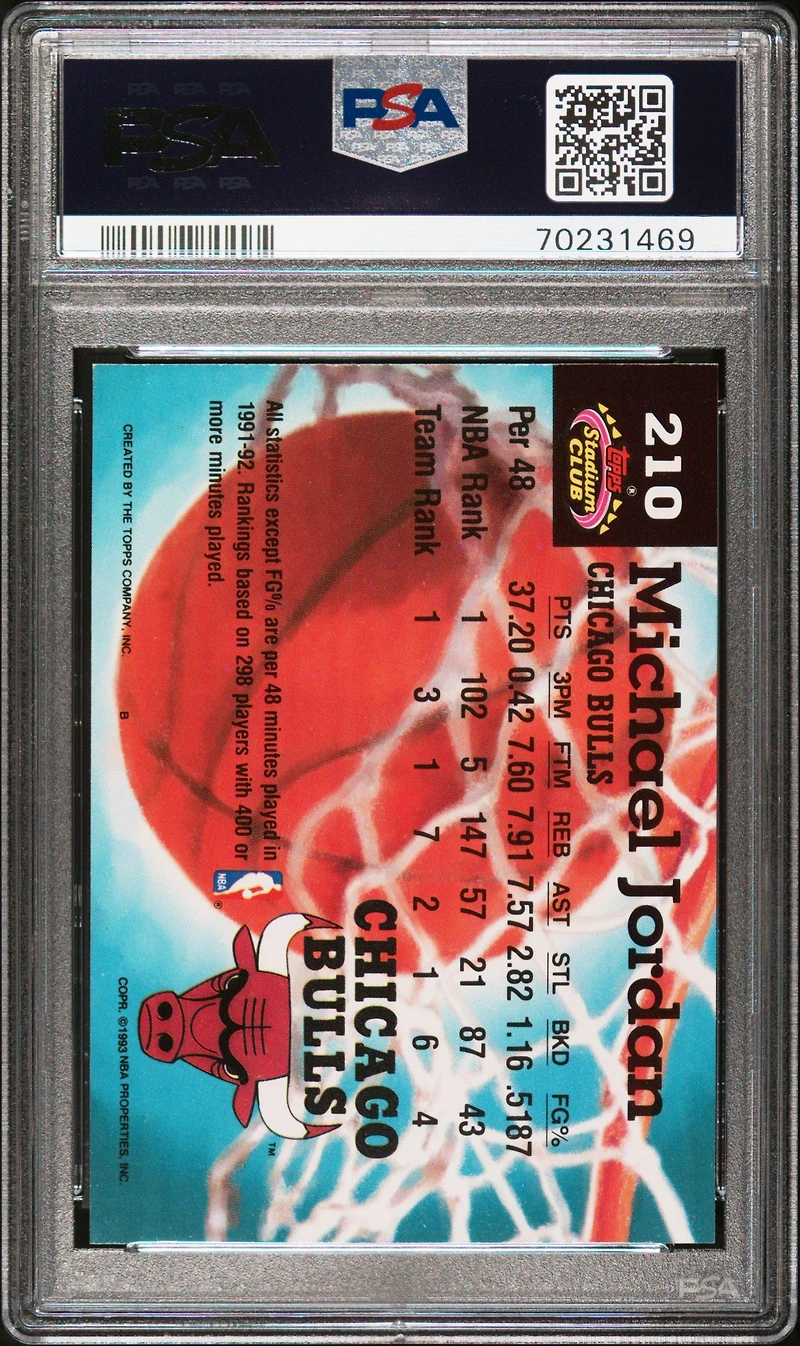 1992 Stadium Club 210 Michael Jordan PSA 9