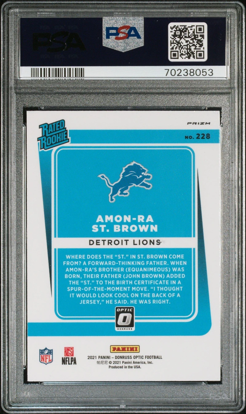 2021 Panini Donruss Optic 228 Amon-ra St. Brown Blue Scope PSA