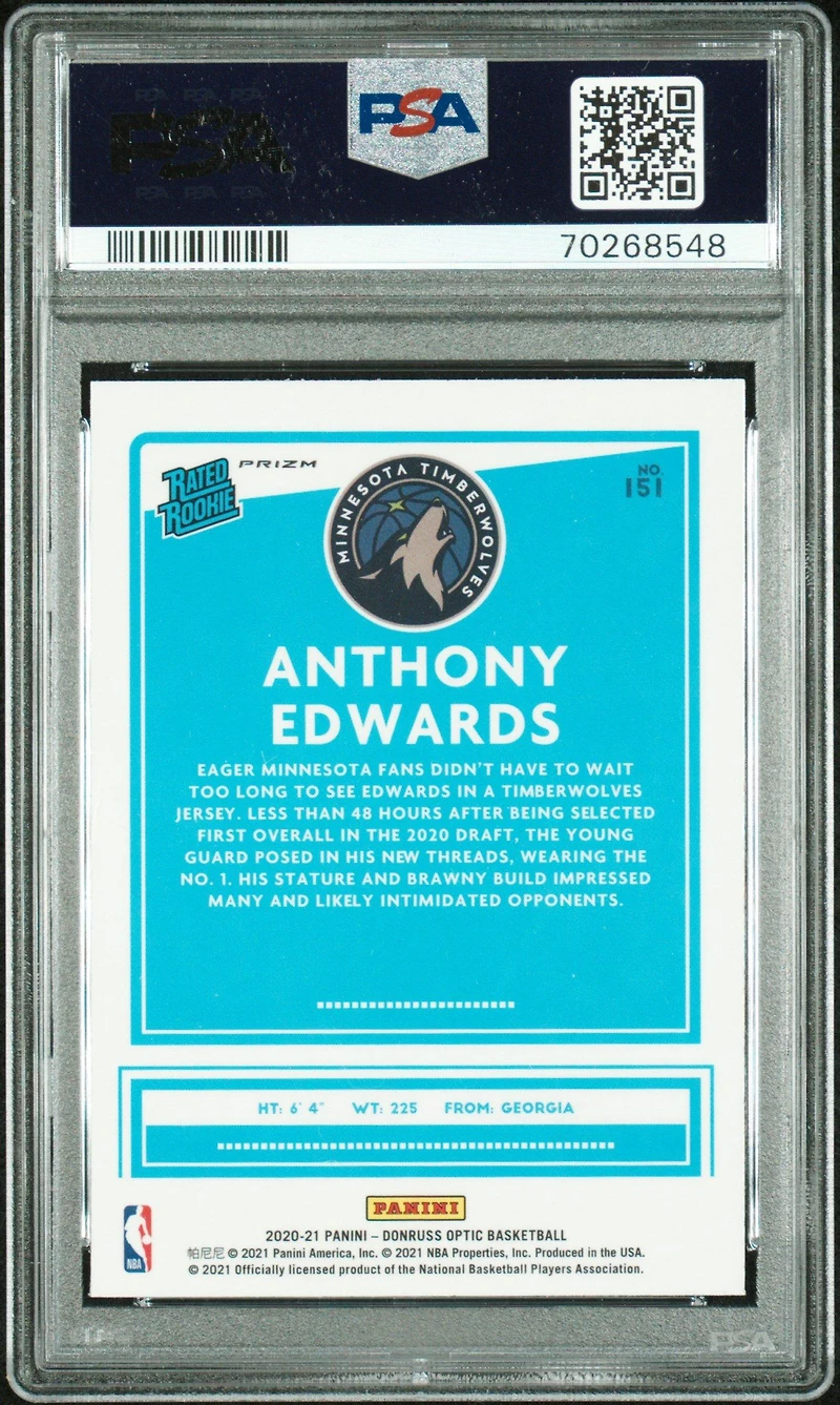 2020 Panini Donruss Optic 151 Anthony Edwards PSA