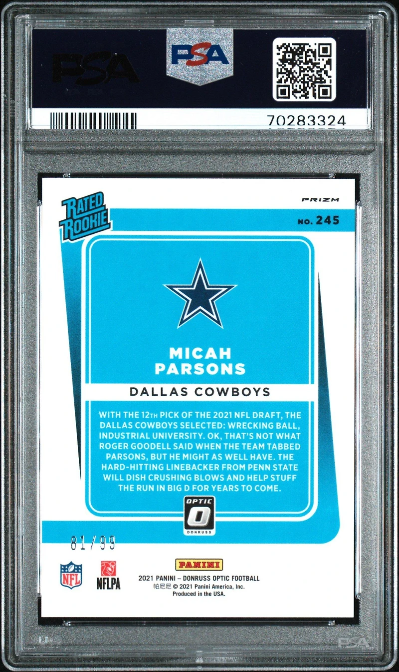 2021 Panini Donruss Optic 245 Micah Parsons PSA