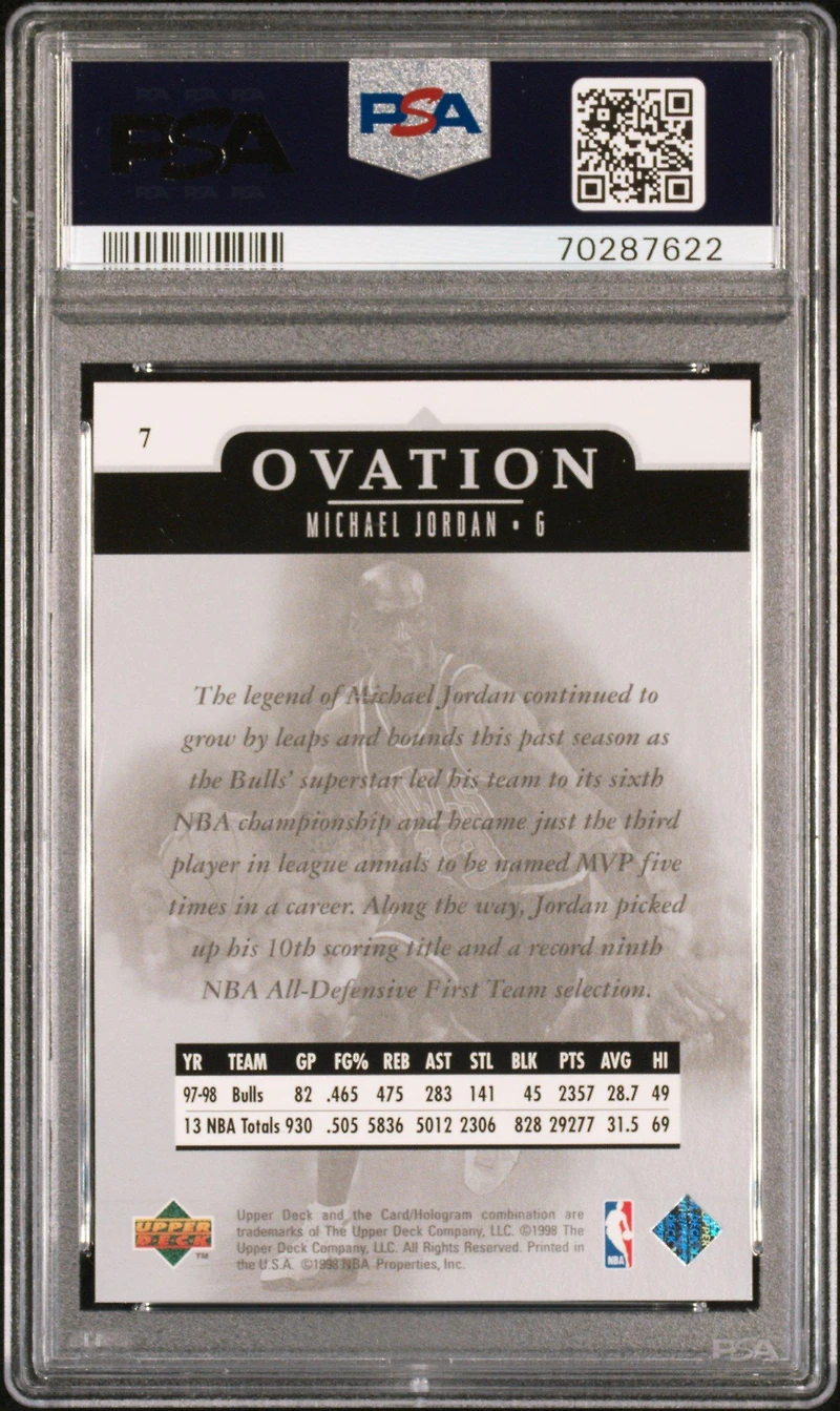1998 Upper Deck Ovation 7 Michael Jordan PSA 9