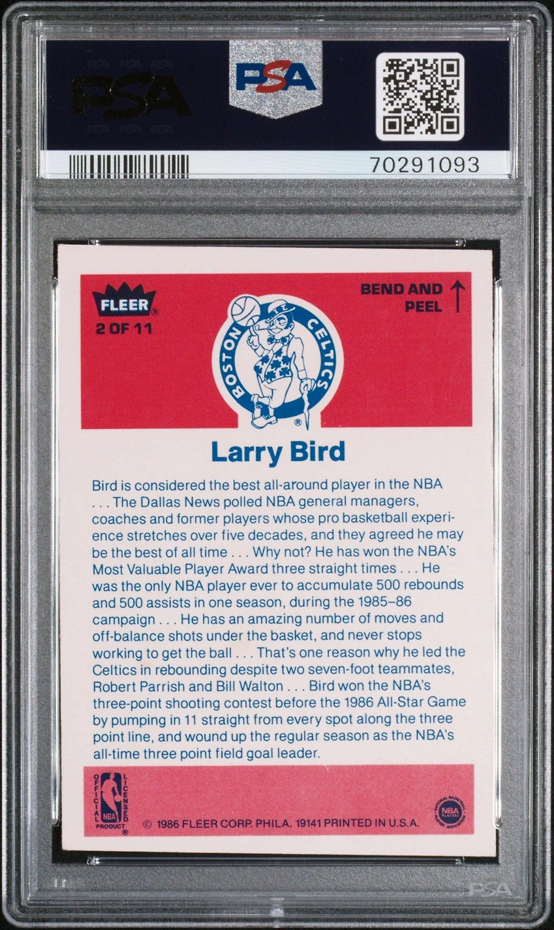 1986 Fleer Sticker 2 Larry Bird PSA 8