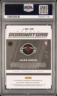 2021 Panini Donruss Optic Rookie Dominators Signatures Rdjgr Jalen Green PSA 10