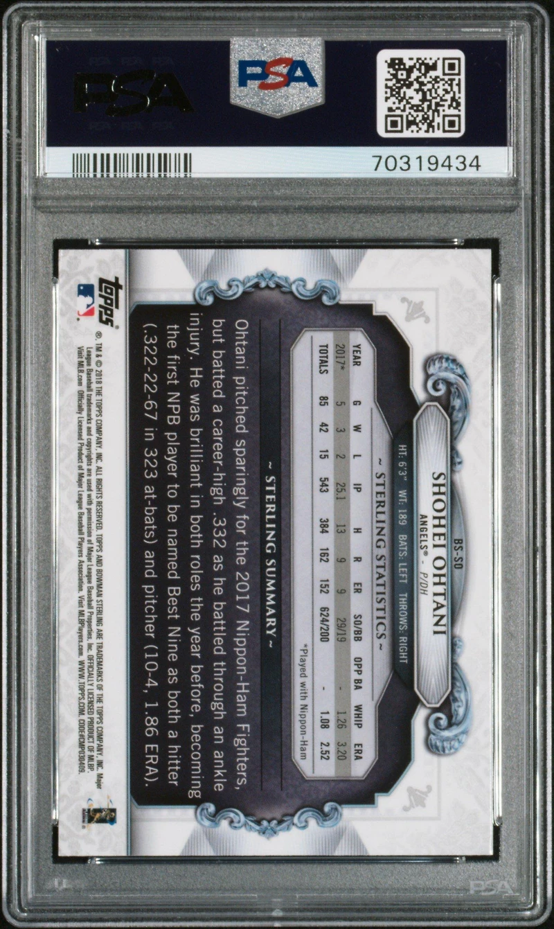 2018 Bowman Chrome Bowman Sterling Continuity Bs-so Shohei Ohtani PSA