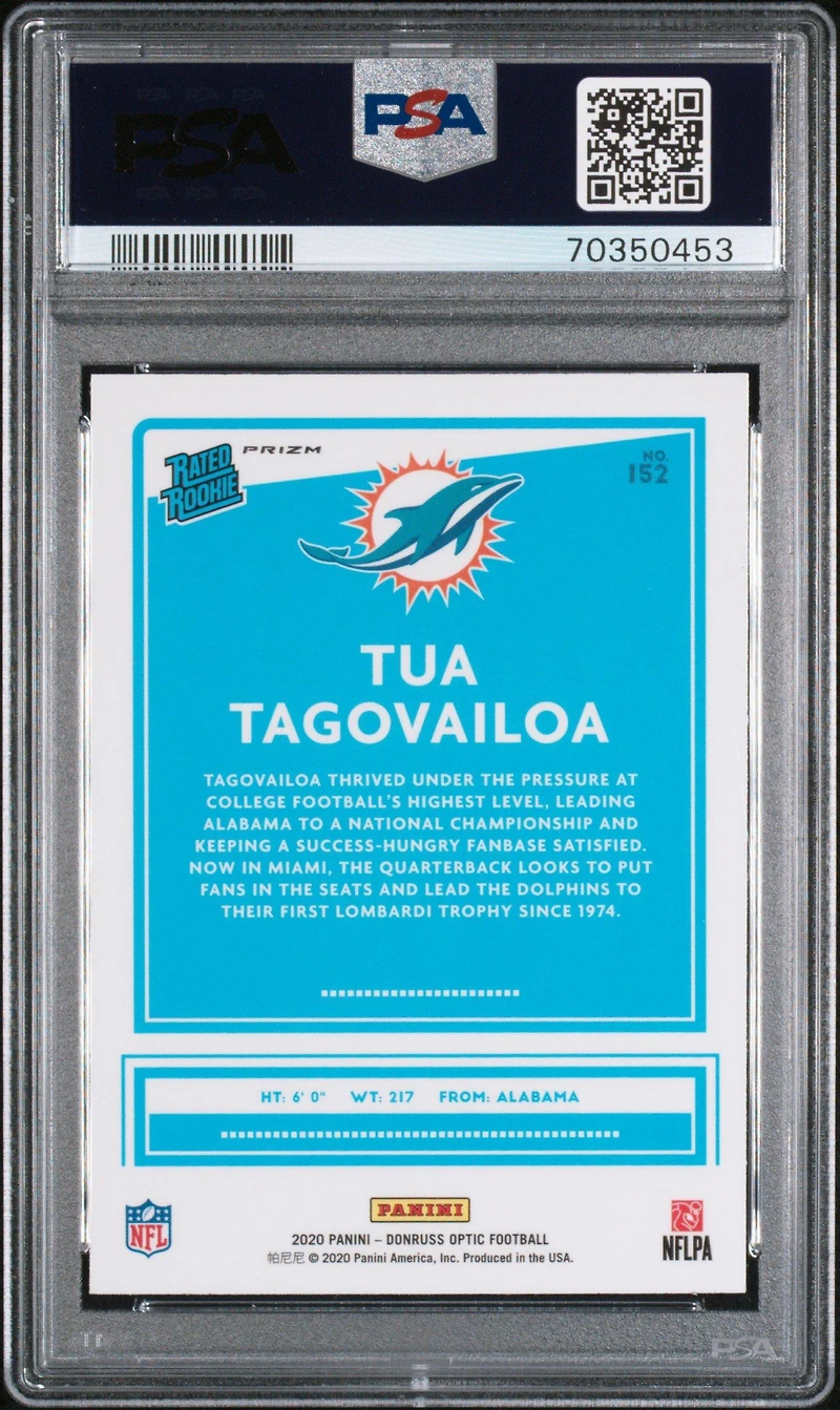 2020 Panini Donruss Optic 152 Tua Tagovailoa Holo PSA