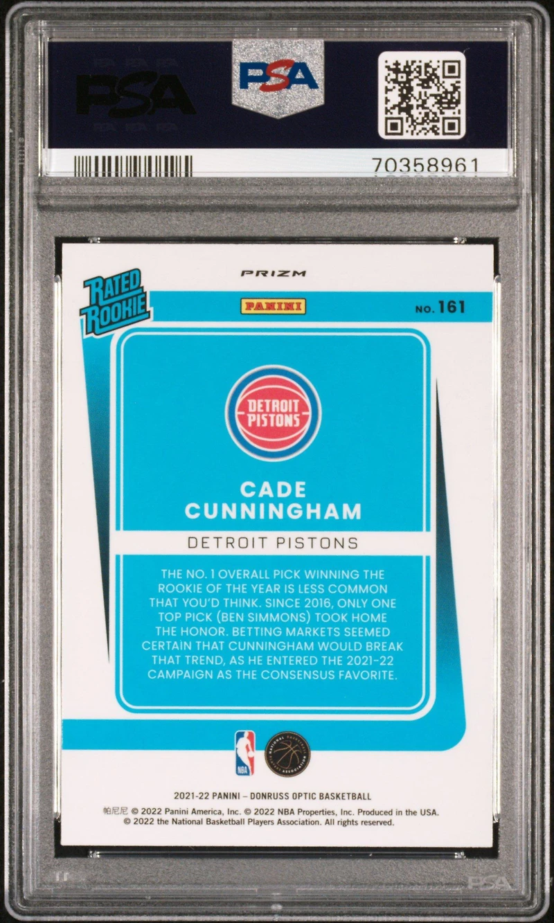 2021 Panini Donruss Optic 161 Cade Cunningham PSA 10