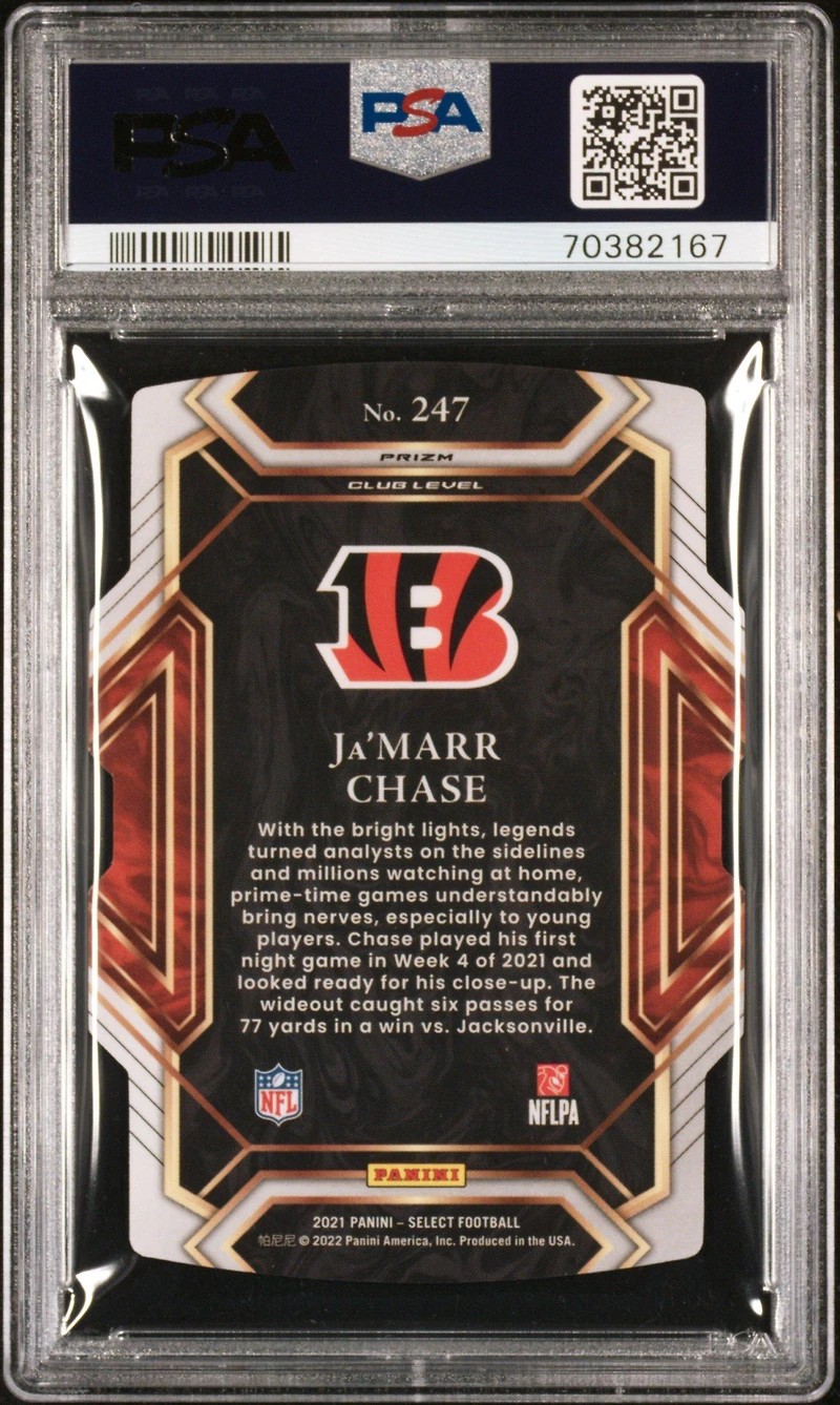 2021 Panini Select 247 Ja'marr Chase Die-cut Green/yellow Prizm PSA 10
