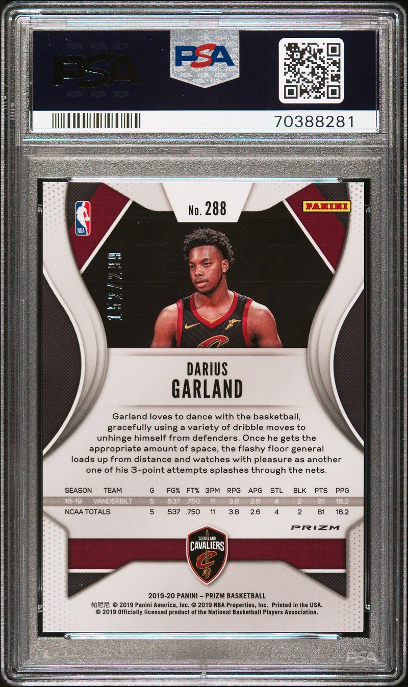 2019 Panini Prizm 288 Darius Garland Red Prizm PSA 10