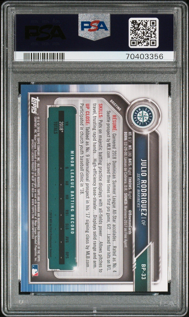 2019 Bowman Paper Prospects Bp33 Julio Rodriguez Camo PSA 10