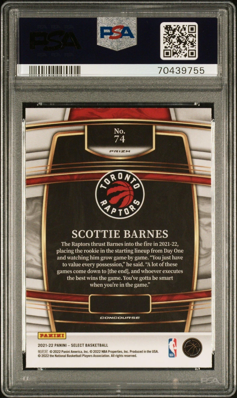 2021 Panini Select 74 Scottie Barnes Green Ice Prizm PSA 10