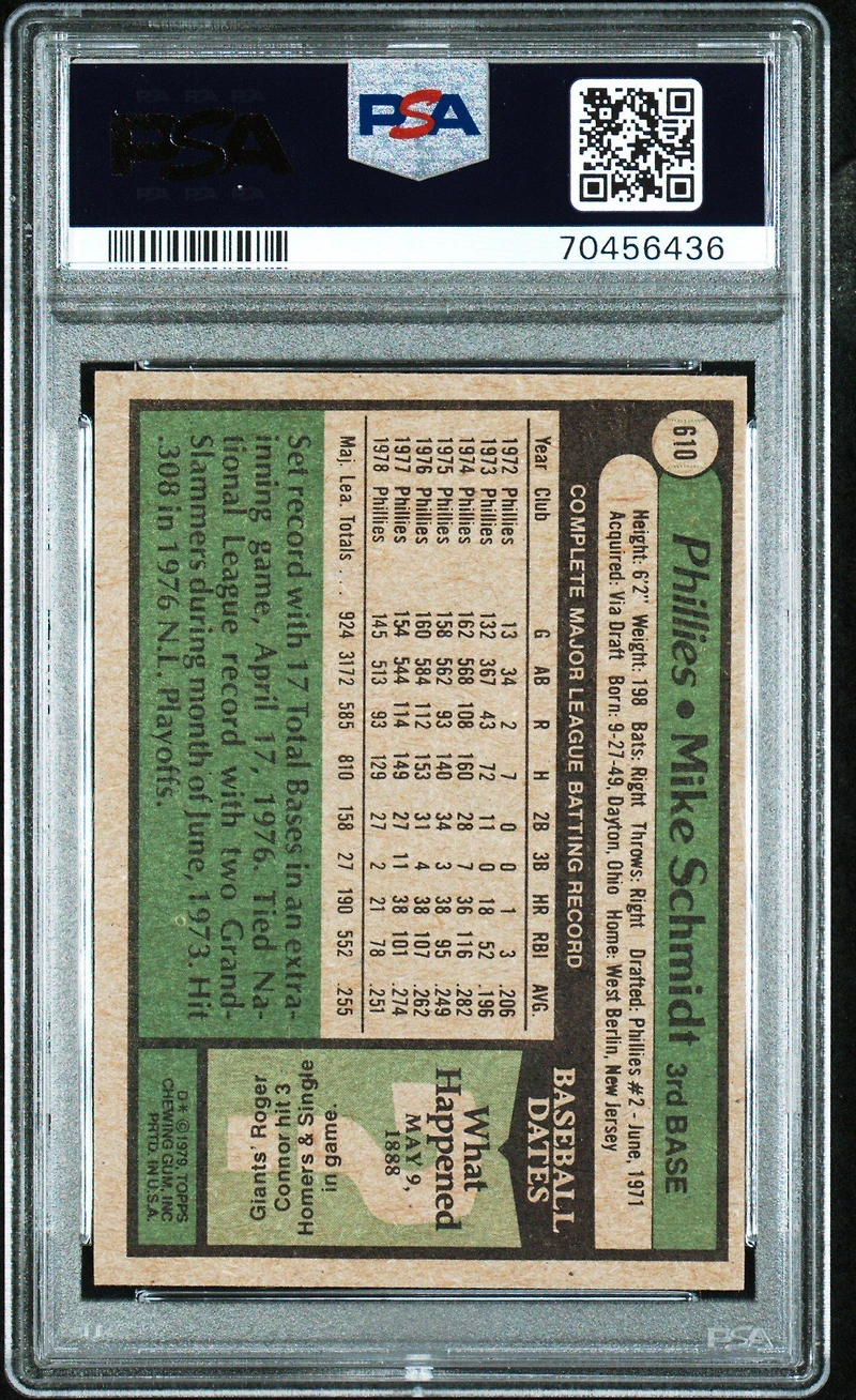 1979 Topps 610 Mike Schmidt PSA 8