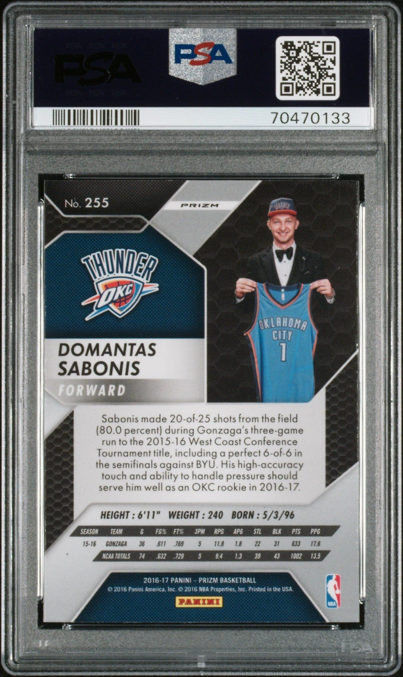 2016 Panini Prizm 255 Domantas Sabonis Starburst Prizm PSA 10
