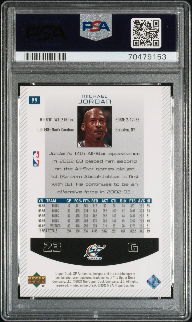 2002 Sp Authentic 99 Michael Jordan PSA 9