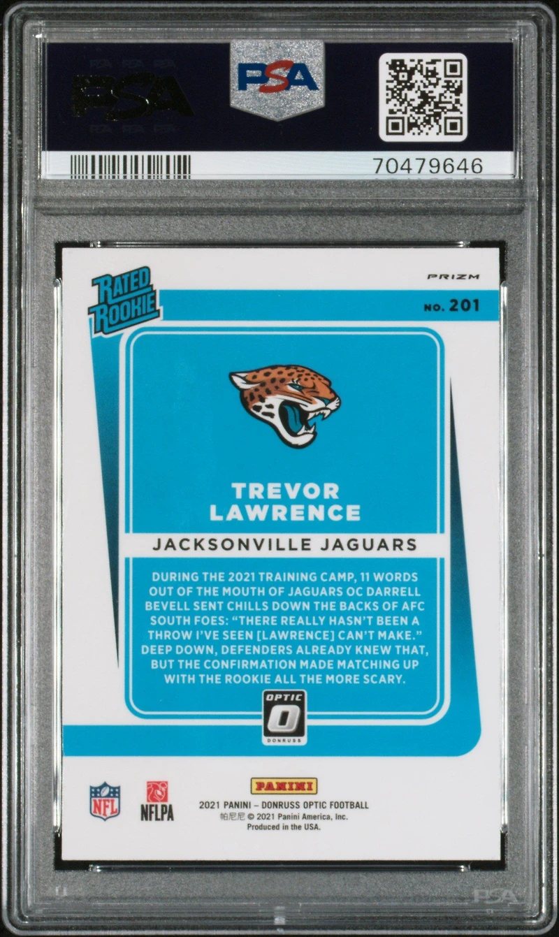 2021 Panini Donruss Optic 201 Trevor Lawrence Purple Shock PSA 9