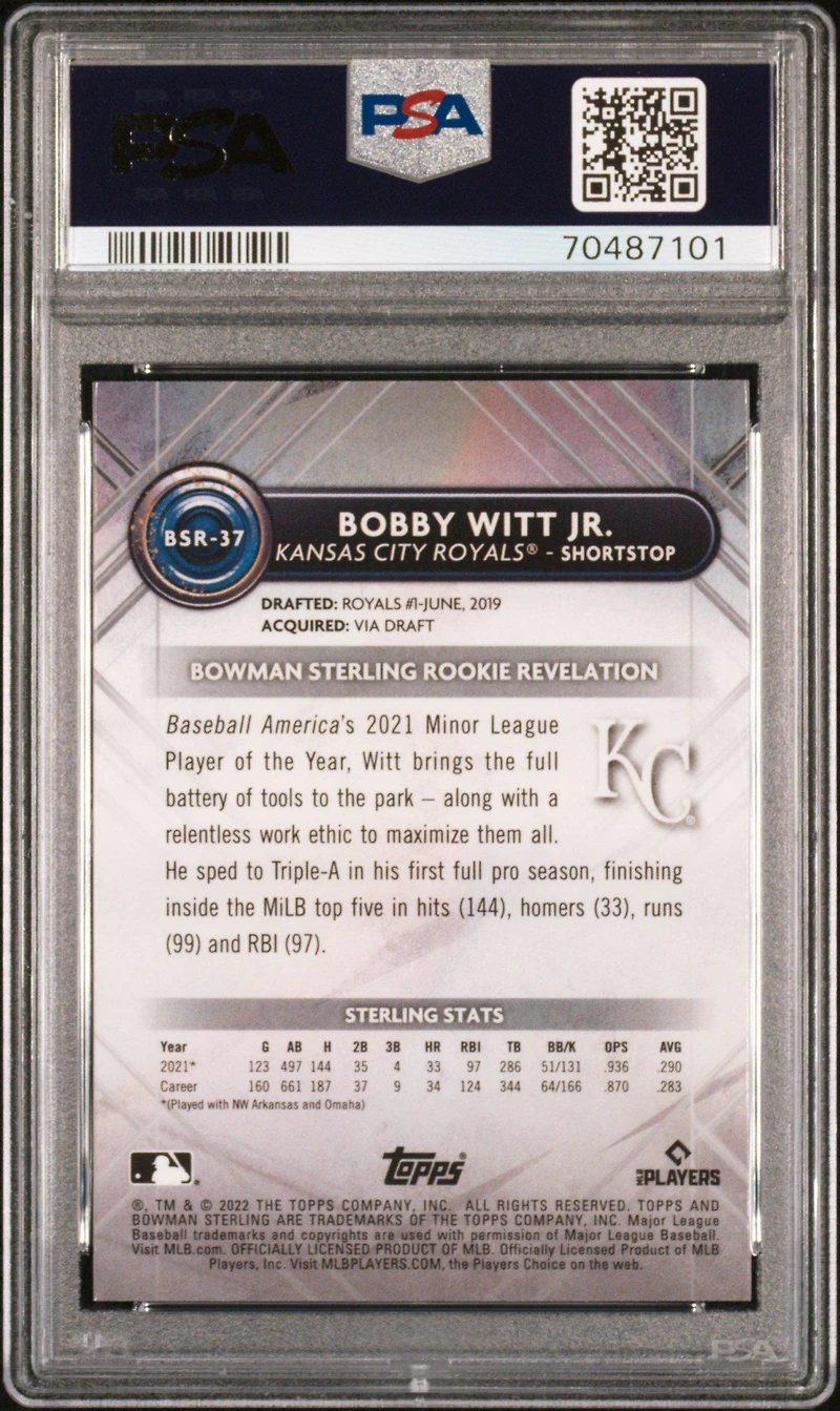 2022 Bowman Sterling Bsr37 Bobby Witt Jr. PSA 10