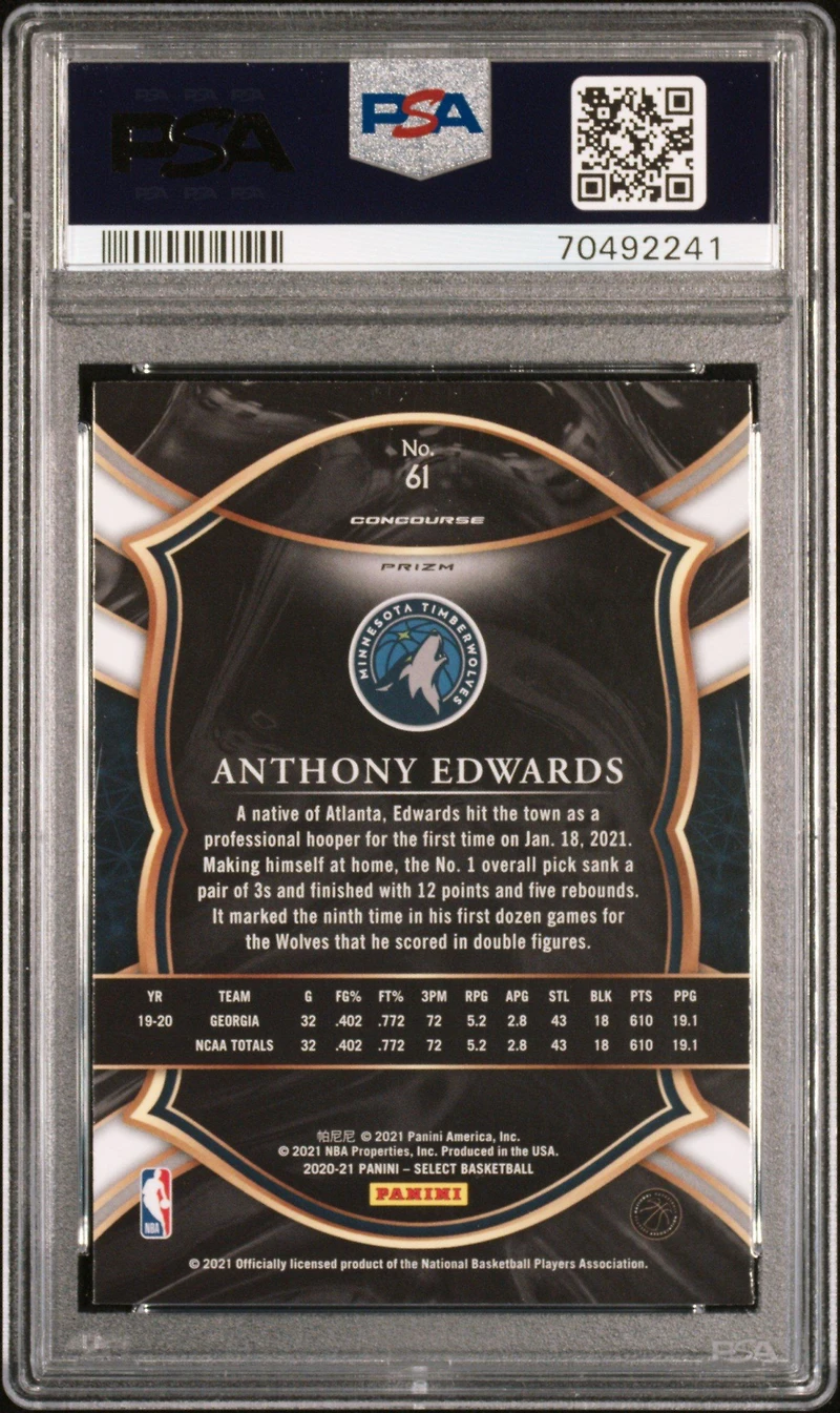 2020 Panini Select Anthony Edwards Red/white/orange Shimmer PSA