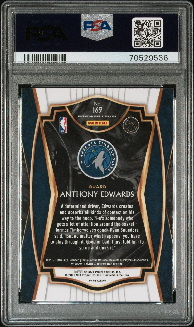 2020 Panini Select 169 Anthony Edwards Silver Prizm PSA 9