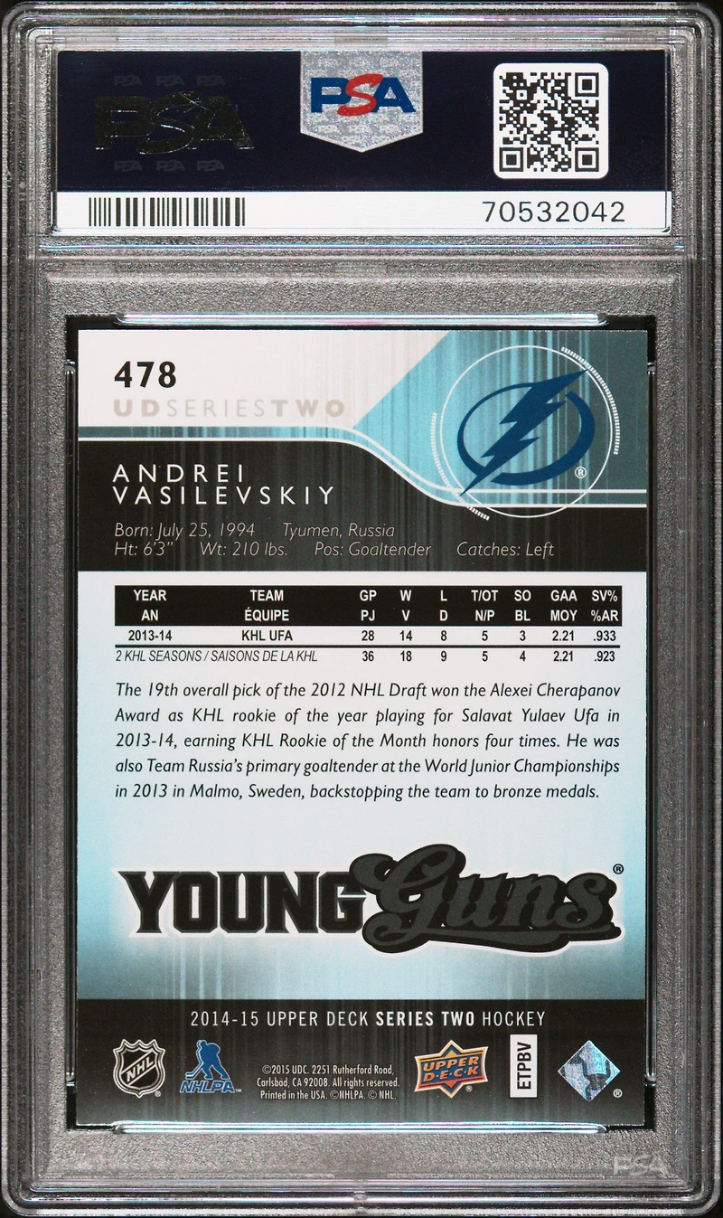 2014 Upper Deck 478 Andrei Vasilevskiy PSA 9