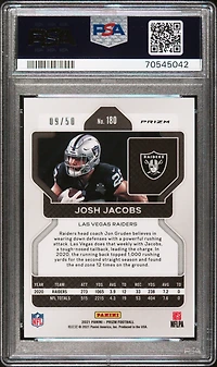 2021 Panini Prizm 180 Josh Jacobs No Huddle Red PSA 10